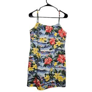 Shannon Marie Vintage Hawaiian hibiscus floral print sundress Size L 100% cotton